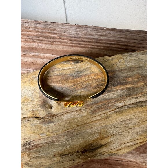 Vintage Made In Italy Black Leather & Gold Tone Knot Bracelet - Picture 2 of 5